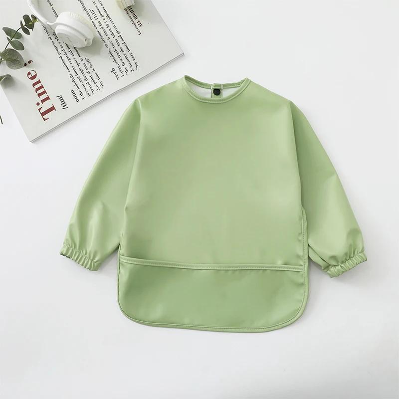 Solid Color Baby Bibs with Long Sleeves Waterproof Children's Feeding Apron Bib for Boys Girls Easy Clean Toddler Art Smocks