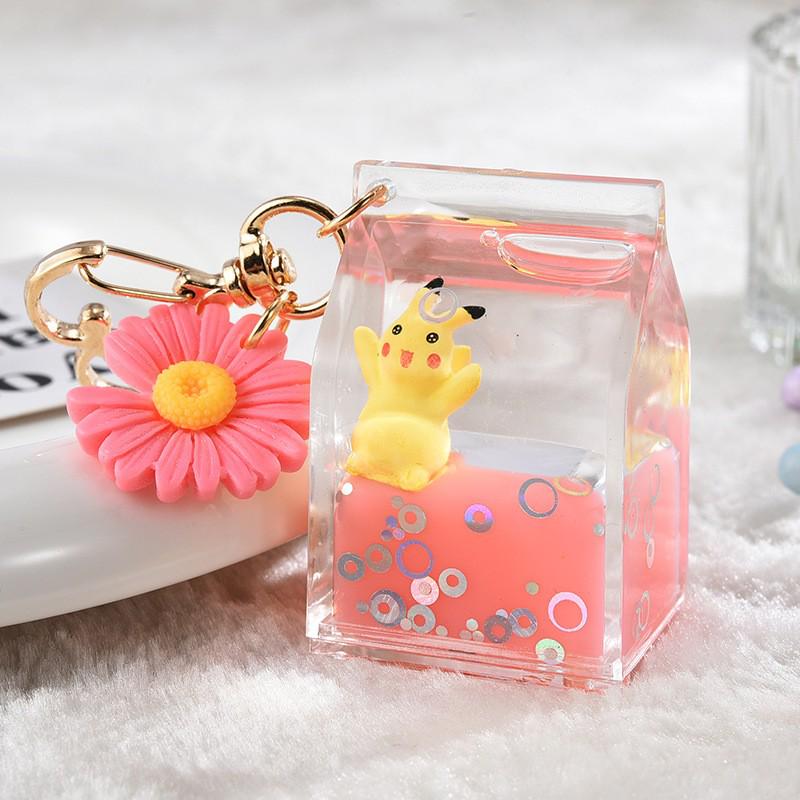 Quicksand Pikachu Couple Keychain - Cute Acrylic Bag Accessory & Car Pendant