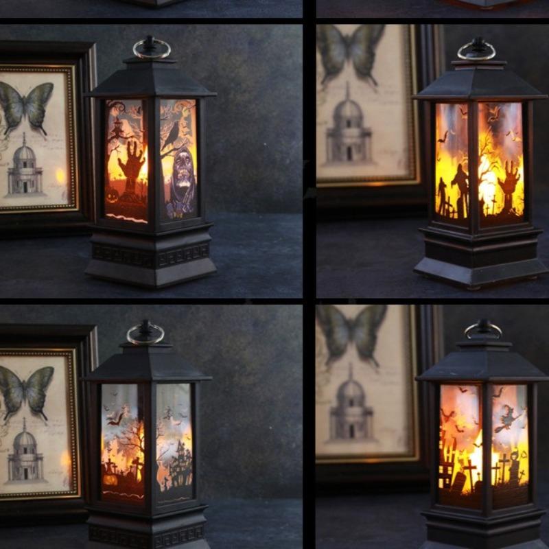Halloween LED Flame Flickering Oil Lamp Battery Operated Spooky Decor Haunted House Prop Tabletop Centerpiece for Bar Party