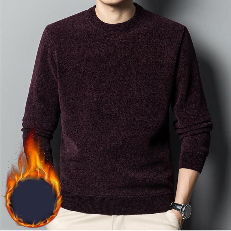 Men's Thickened Sweater Knitted Sweaters Men Solid Fleece Crew Neck Warm Casual Top Pullover Male Knitwear Oversize 4XL