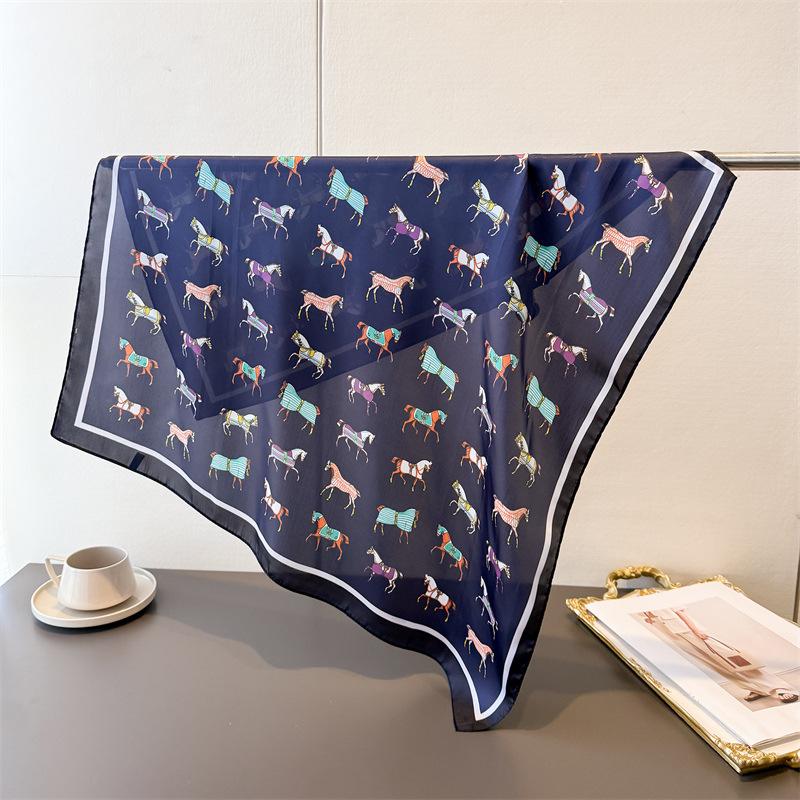 Luxury Horse Lightweight Faux Silk Printed 70cm Small Square Scarf Shawl Neck Scarf High-End Fashion Neck Head Wrap Scarf