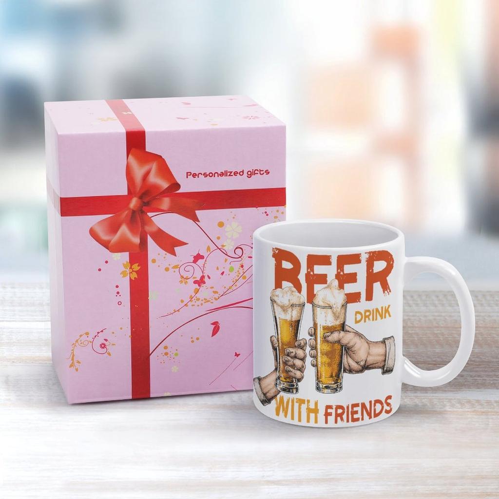 1pc 11oz Beer Lover Ceramic Mug with Double-Sided Print, Lightweight Daily Cup for Home Kitchen or Work Desk, Unique Gift for Friends