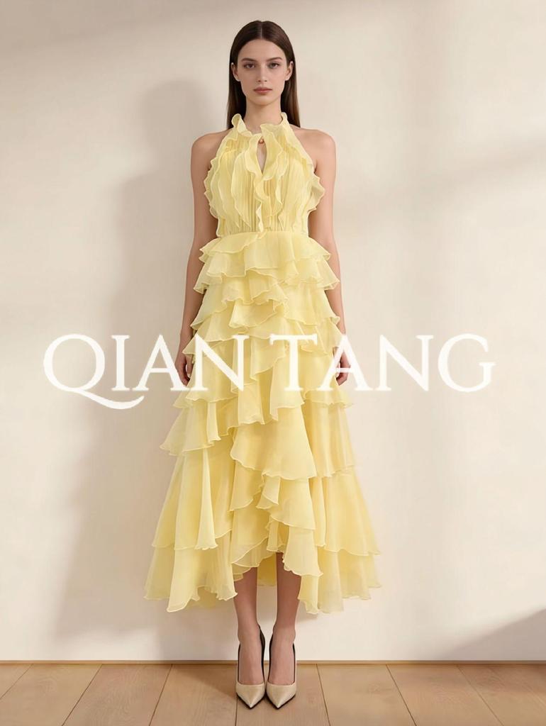 Elegant High-End Tiered Peplum Dress with Irregular Hem