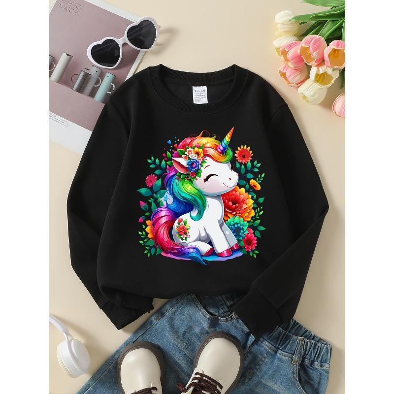Kids Crewneck Long Sleeve Sweatshirt,Cute Cartoon Unicorn Graphic Print 110