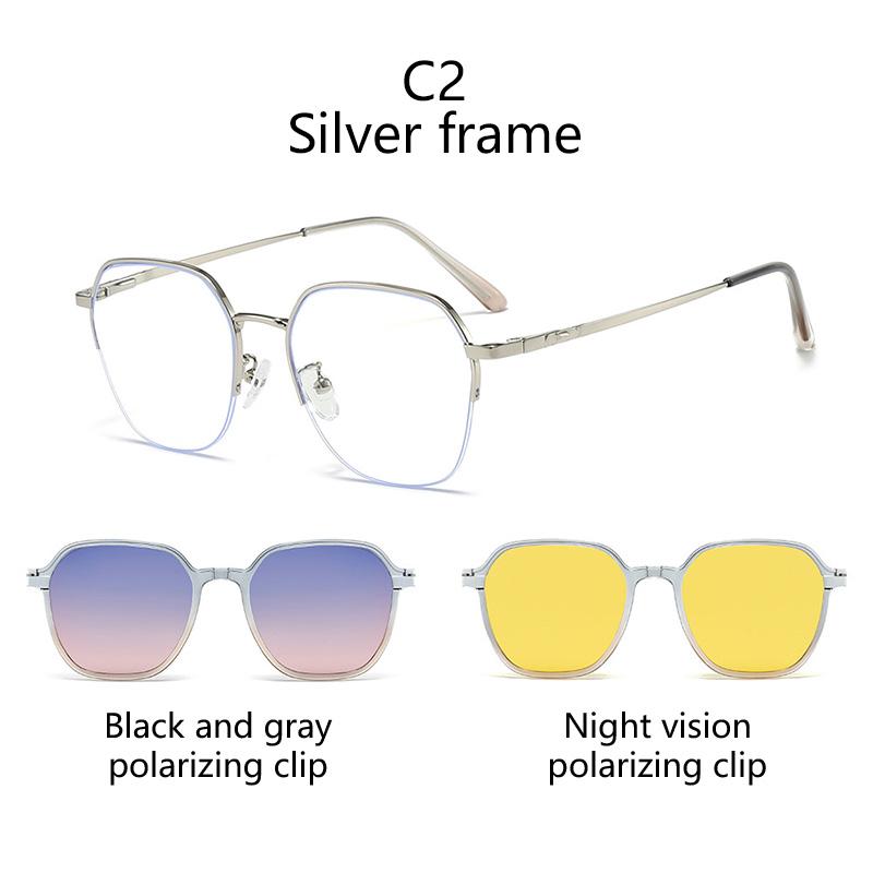 Magnetic Clip-On Glasses Frame Polarized Sunglasses Driving Sunglasses 3 IN 1 Half-frame Metal Stainless Steel