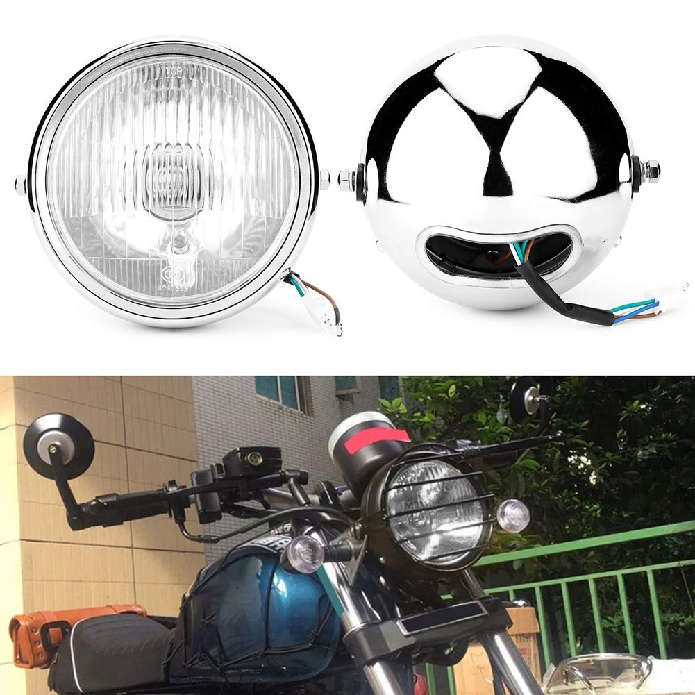 KIMISS Universal Bike Retro Silver Shell White Lens Headlamp Front Headlight for GN125