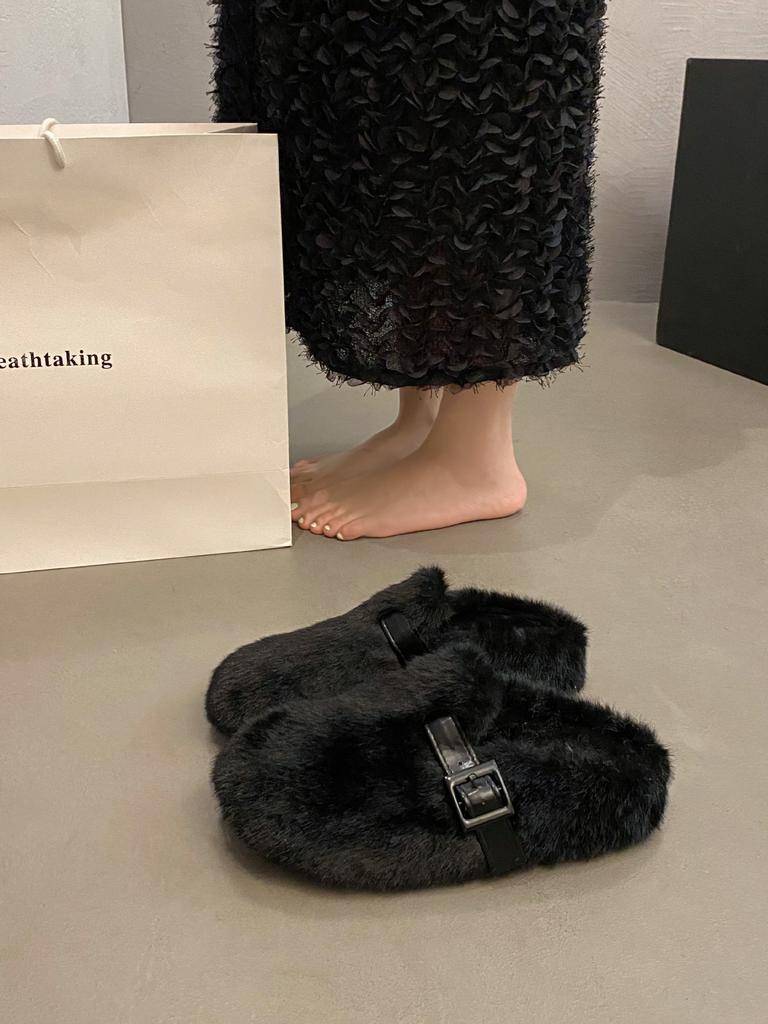 Mao Mao Slippers Women's Outer Wear 2025 New Autumn and Winter One-pedal Fashion Out Bag Head Half Drag Cotton Slippers Mao Mao Shoes