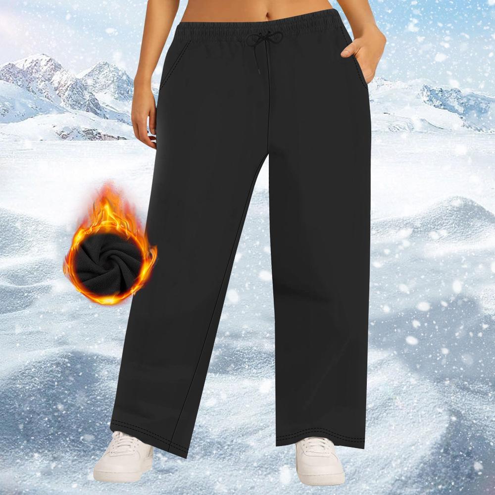 Autumn/Winter Fleece-Lined Plus Size Straight-Leg Casual Pants Loose-Fitting Slimming High-Elasticity Elastic Waistband with Drawstring Casual Pants