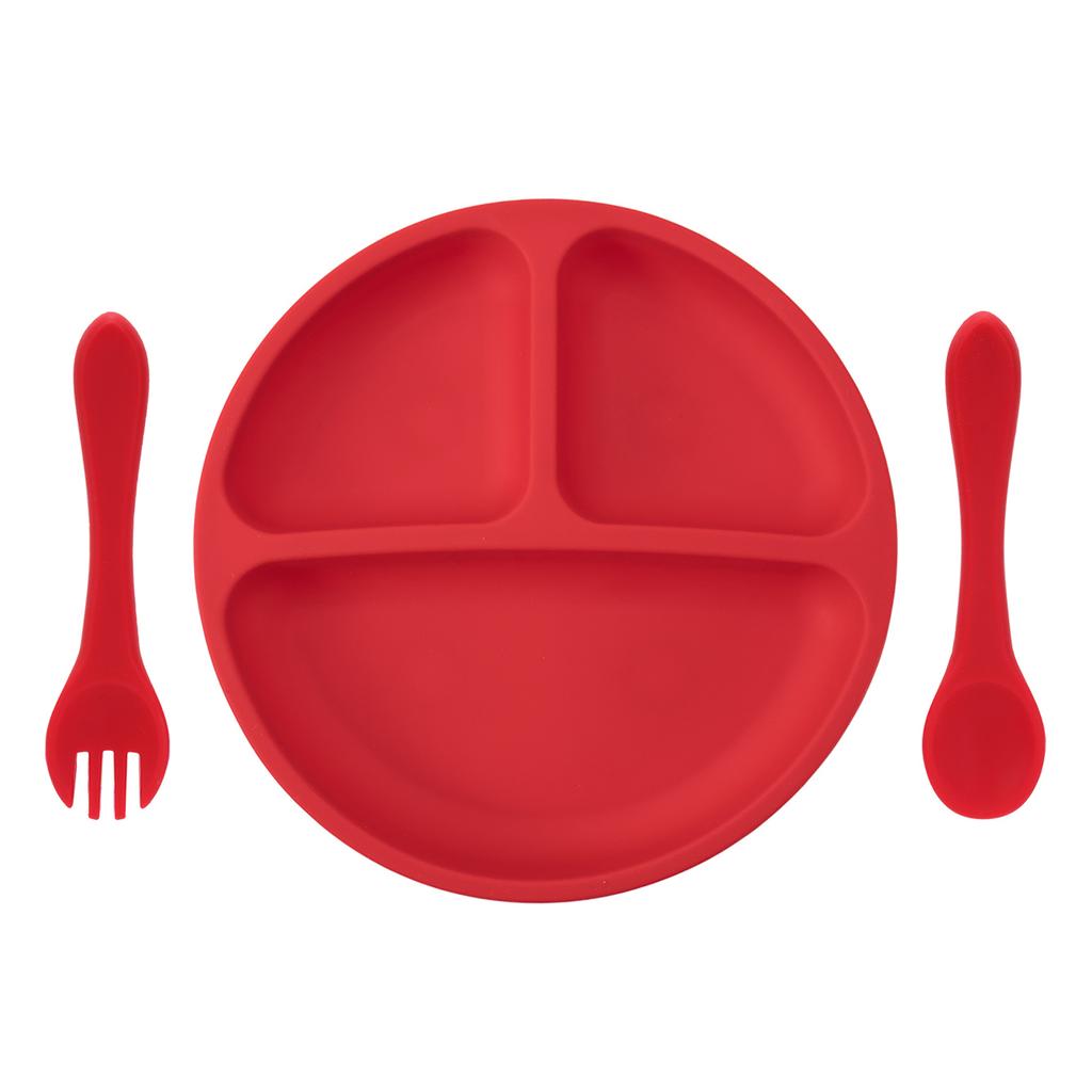 Color Kids 3PCS Baby Feeding Sucker Dishes Plate Set Silicone Tableware With Spoon Fork Training Utensils Children Dinnerware