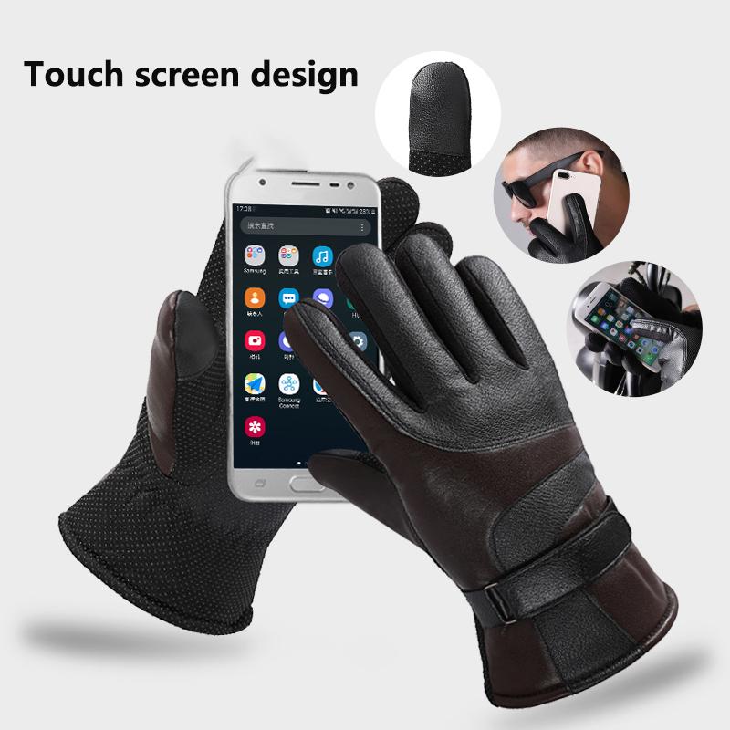 1 Pair Winter Touch Screen Leather Gloves For Men Warm Windproof Anti Slip Motorcycle Rider Equipment Gloves