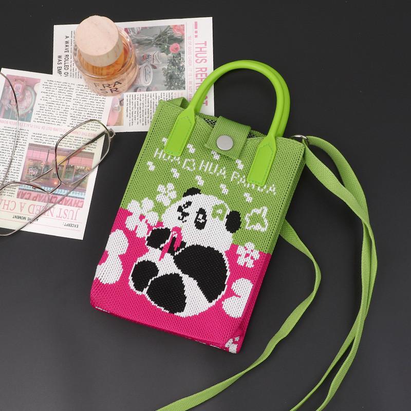 Playful Print Panda Knitted Handbag Stylish Small Crossbody Purse Perfect For Casual Outfits