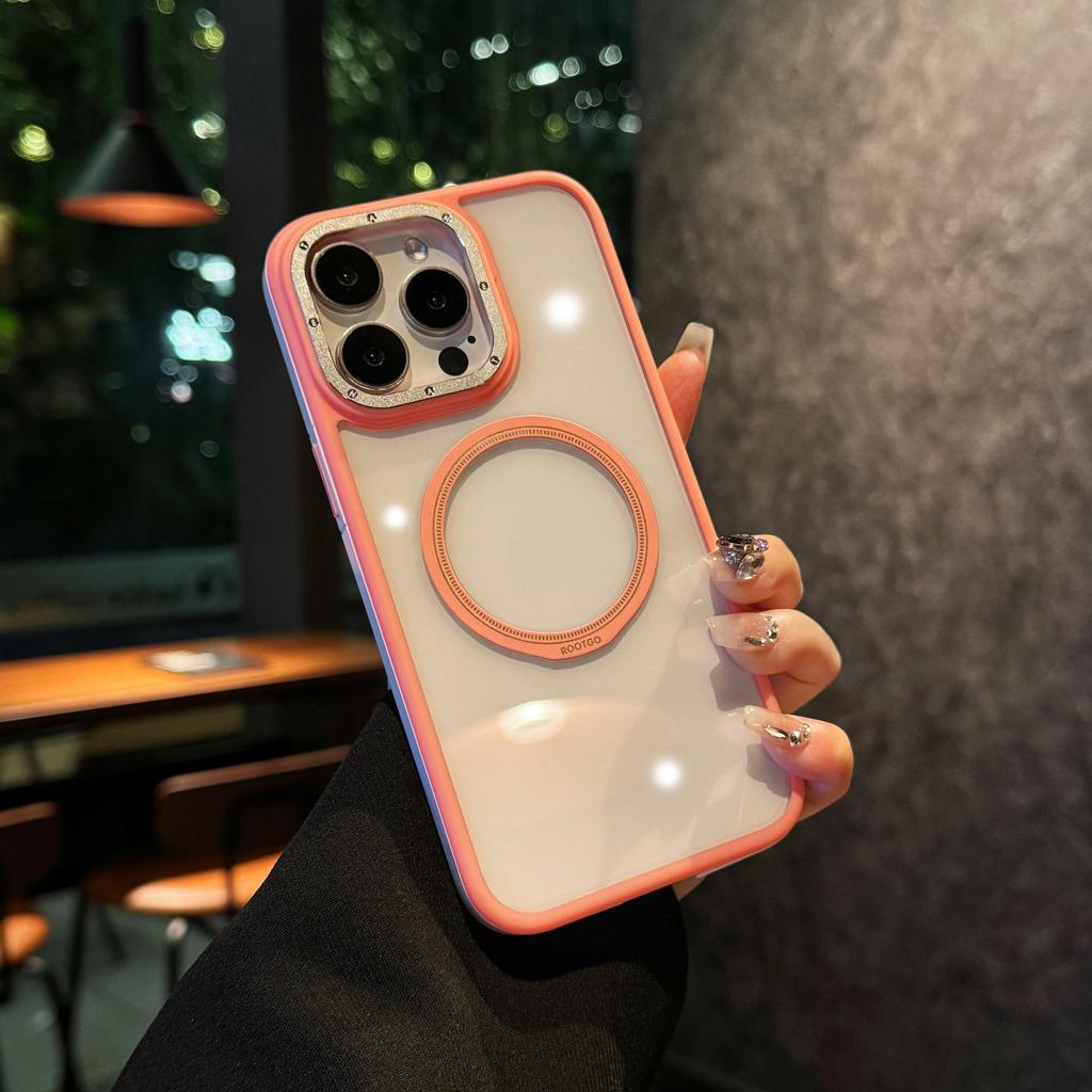 Luxury Clear Armor Bumper Case for iPhone 16 Plus 15 14 13 Pro Max 11 Metal Lens Ring For Magsafe Wireless Charge Magnetic Cover