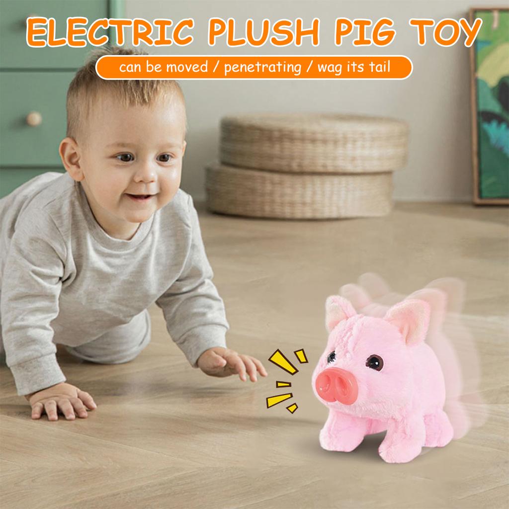Interactive Electronic Pig Toy with Wagging Tail & Twitching Nose & Oink Sounds Animated Walking Pig Plush Toy for Pets Lovers