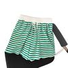 Green Striped Plus Size Women's Summer Two-Piece Set: Short Sleeve T-shirt & Shorts