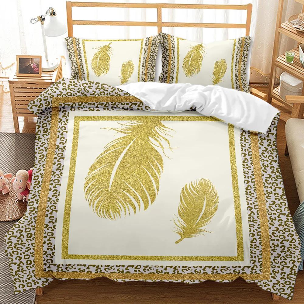 Feather Duvet Cover Set Green Dreamy Watercolor Elements Plumage Romantic Design Double Queen King Size Polyester Qulit Cover