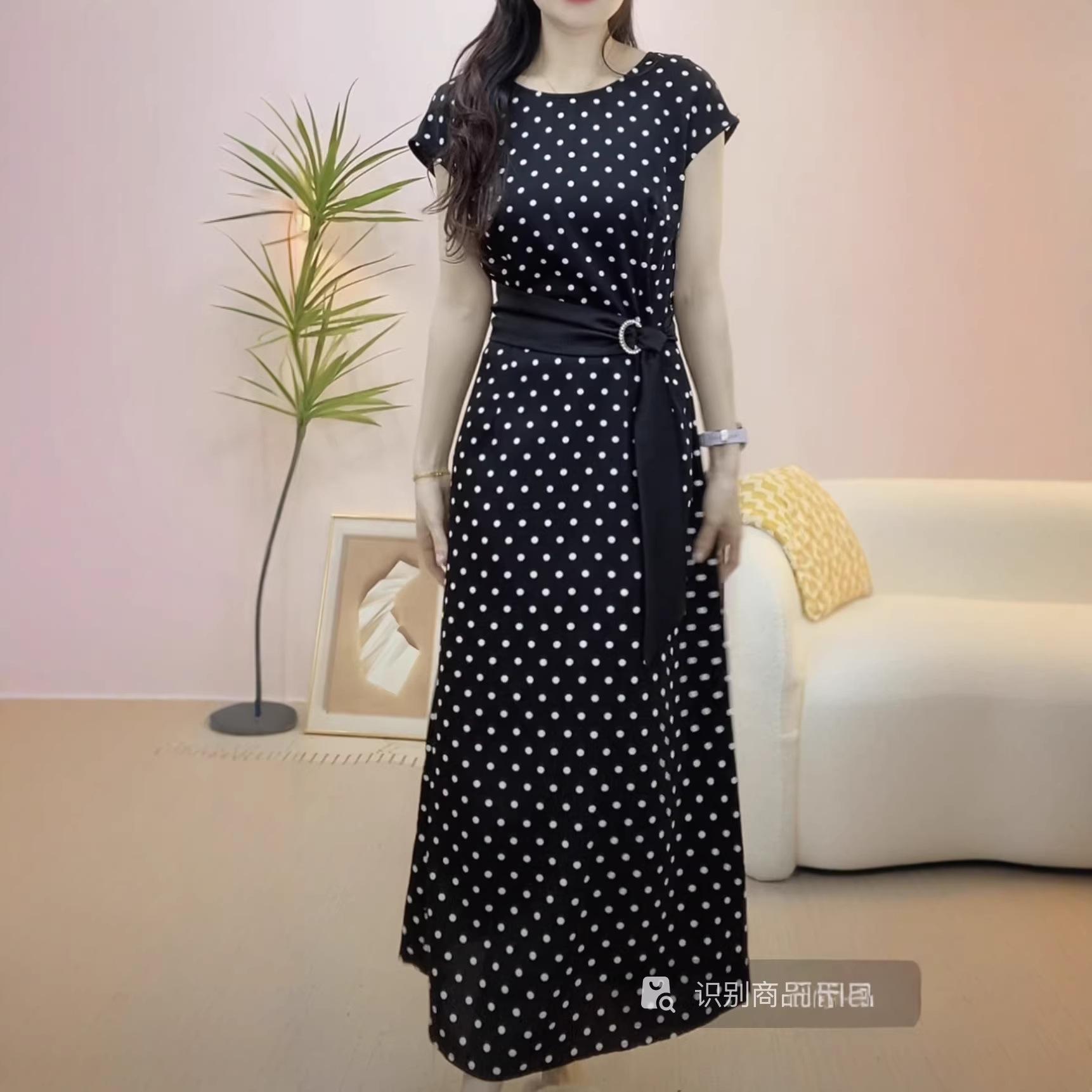

2026 Summer Fashion Versatile Polka Dot Slimming Dress XL (59-64 kg) чёрный