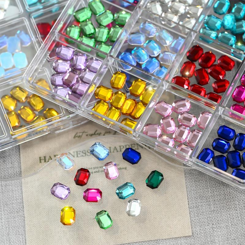 12Grids 120Pcs Colorful Transparent Octagon Nail Art Rhinestones,Sparkle Glass Flat Back Gems,3D DIY Manicure Accessories New
