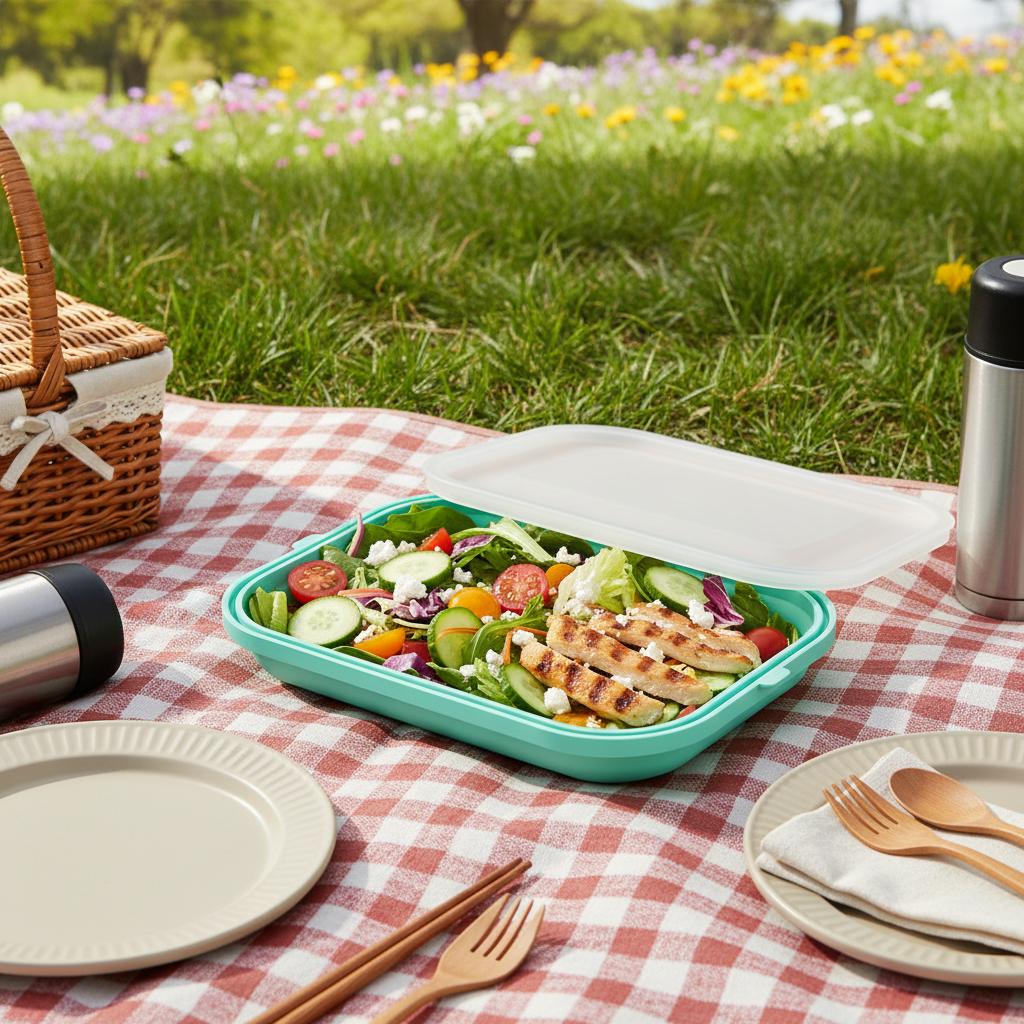 Food Grade Silicone Lunch Box Portable Leakproof Bento Container For Microwave And Fridge Use