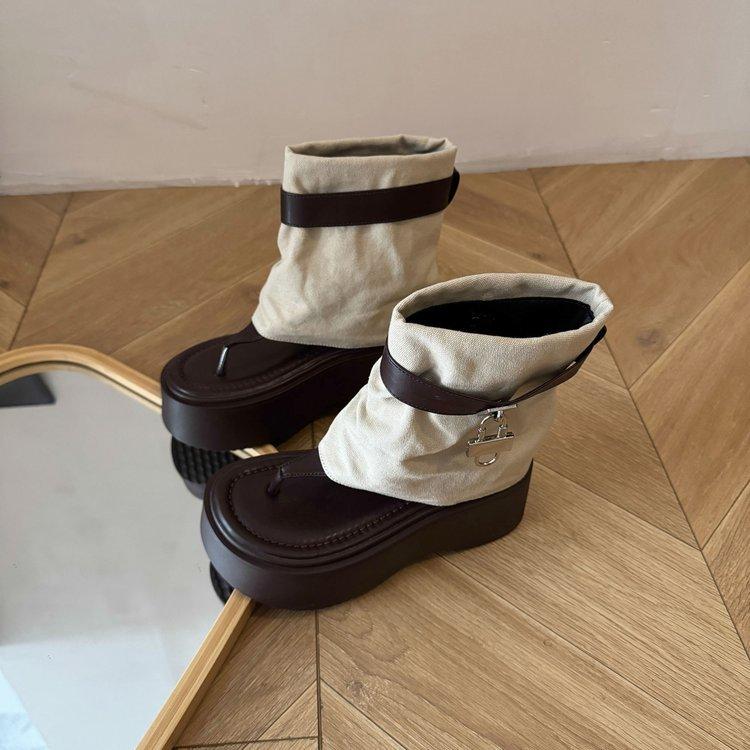 7Cm Thick-soled Trousers, Cool Boots for Women 2025 Summer New Small Toe Retro Sandals Heightening Hollow Short Boots