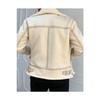 Men's Stone White Napa Leather Coat With Full Shearling Inside Northern Model Coat