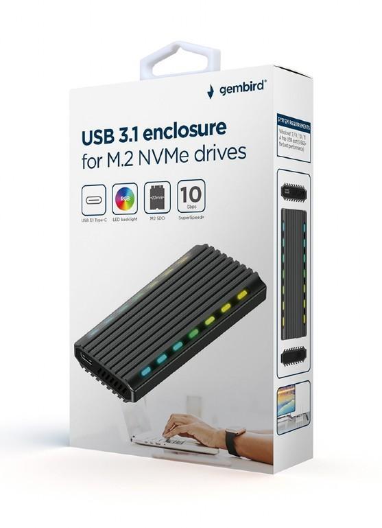 Caixa de unidade USB 3.1 para M.2 NVME alumínio LED USB 3.1