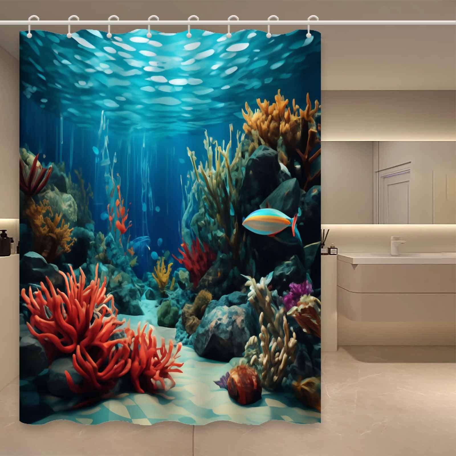 Textile Article Coral Vikama Marine World Sea Fish Shower Curtain - Waterproof And Mold-Resistant Shower Curtain For Bathroom Decoration