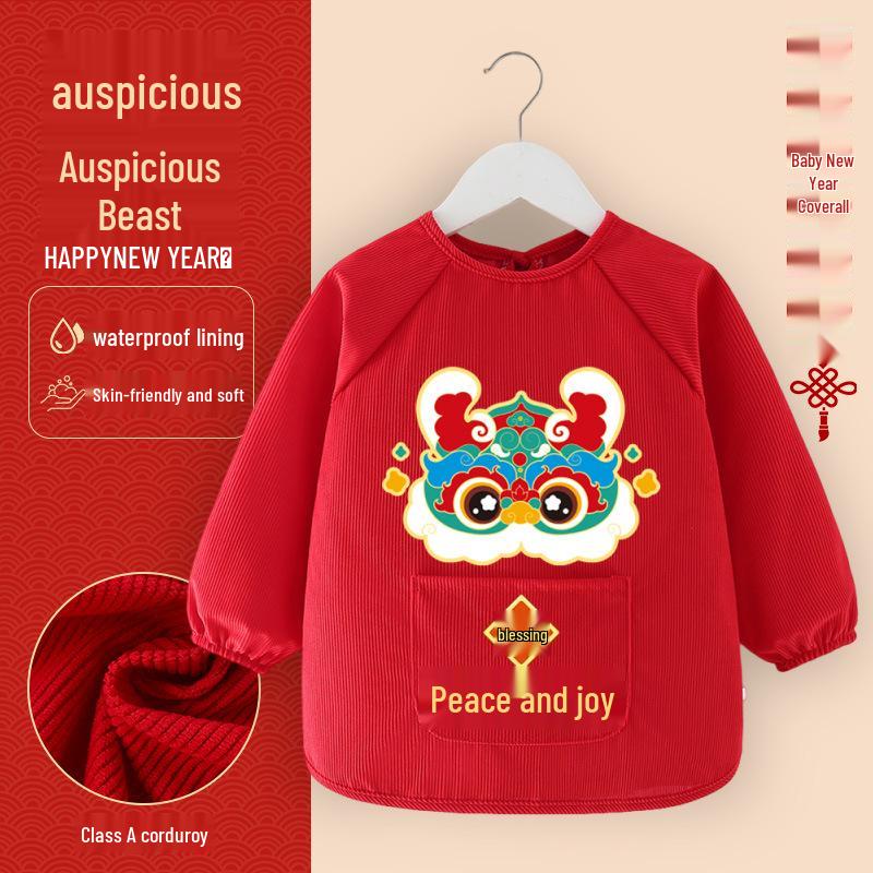 Waterproof Stain-Proof Baby Coveralls: Stylish Long Sleeve Infant Outerwear for Boys & Girls - Perfect for Autumn, Winter, and Chinese New Year.