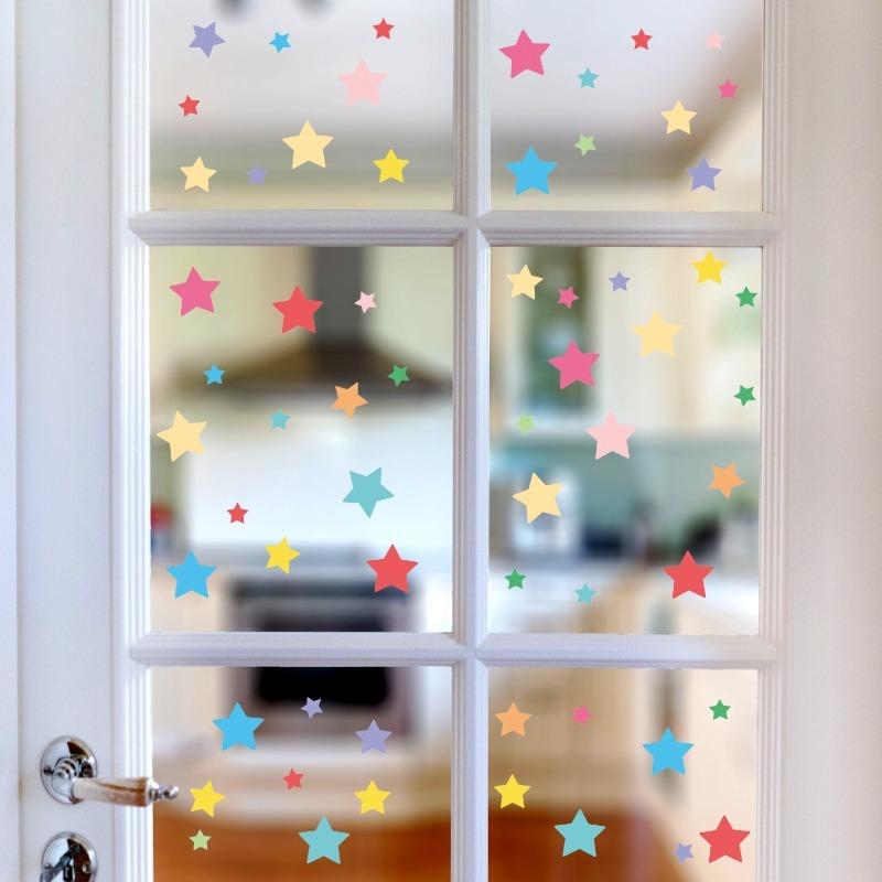 Colorful Star Wall Stickers Kids Bedroom Kindergarten Living Room Porch Home Art Mural Decals Self Adhesive Removable Decorative