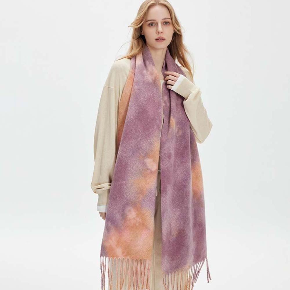 Boucle Knit Tie Dye Scarf Western Style Winter Neck Warmer Gradient Shawl Outdoor