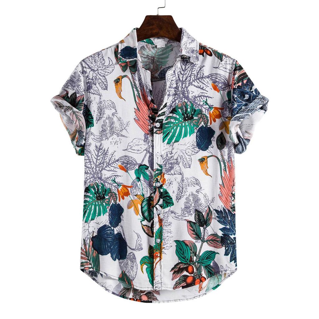 Men'S Hawaiian Print Shirt Mens Summer Fashion Casual Print Seaside Beach Shirt Shirt Short Sleeve