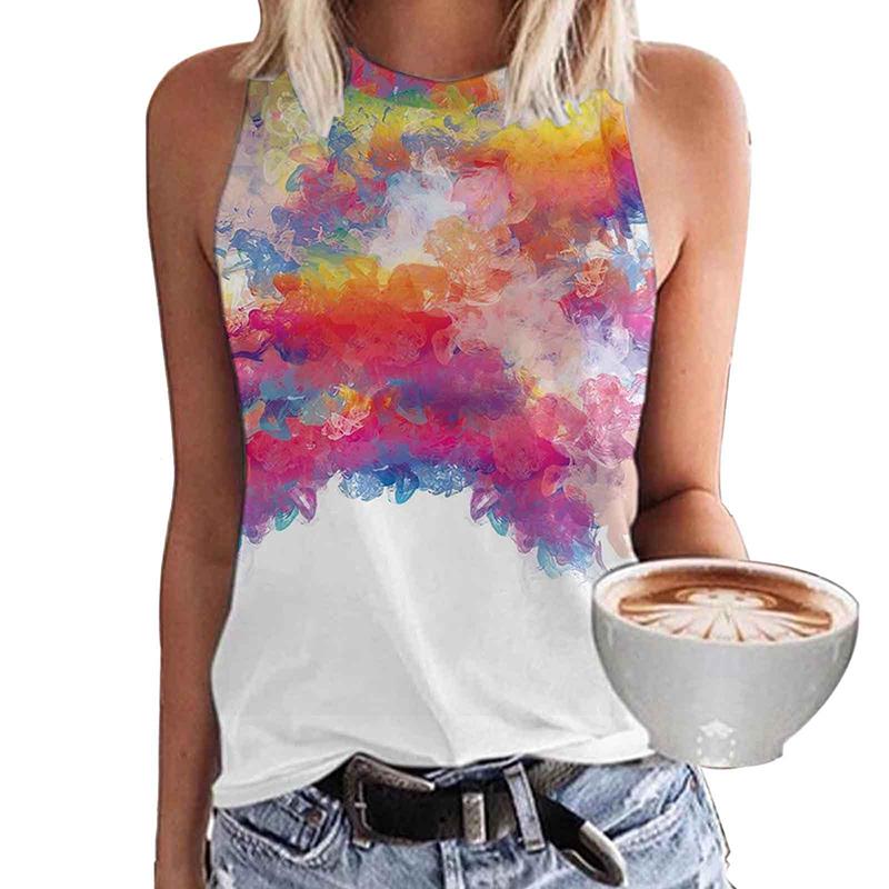 Colorful Geometric Tie Dye 3D Printed Vest for Women's Street Wear