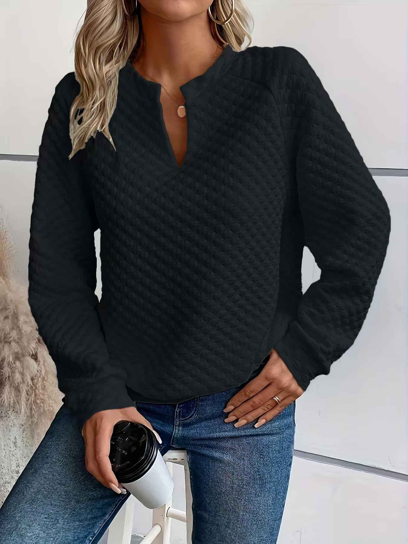 

New European and American Women s Solid Color Deep V-neck Spliced Long-Sleeve Casual Sweatshirt XXL