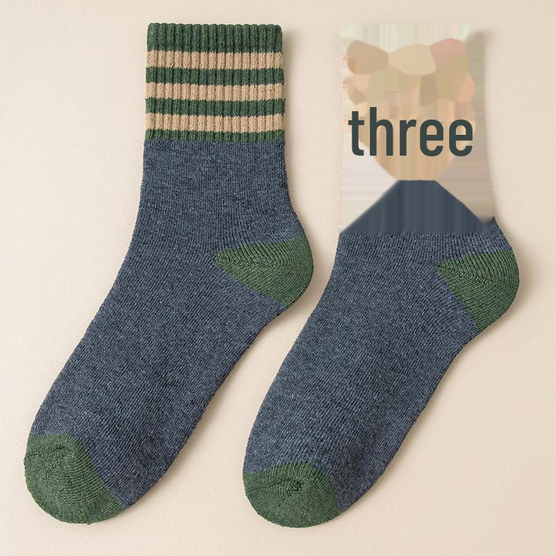Three-Bar Striped Women's Mid-Tube Socks for Autumn/Winter - Warm, Thick Terry Trend 