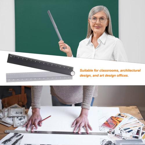uxcell 30cm Folding Aluminum Alloy Ruler with Angle Line for Measuring Length and Angle, Metric, for Study, Classroom, Architectural Design, and Offic