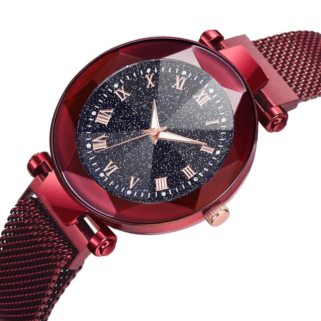 Elegant Women Starry Sky Luminous Watch With Roman Numerals And Magnetic Buckle