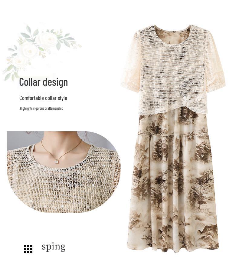 Elegant Floral Summer Dress for Middle-Aged and Elderly Women