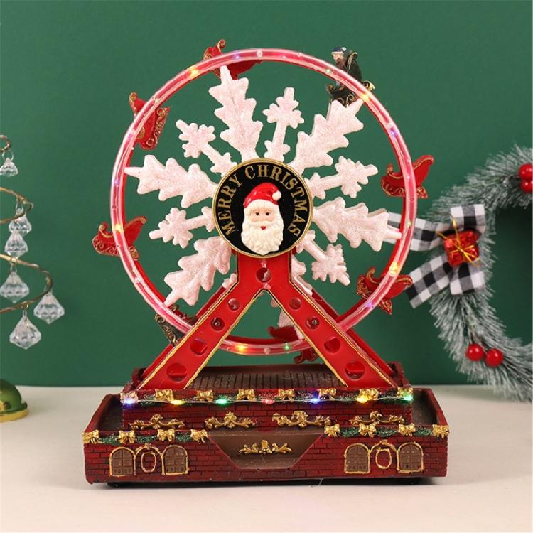 Rotating Christmas Ferris Wheel with LED Lights Musical Holiday Desktop Ornament Tabletop Decoration for Home Office