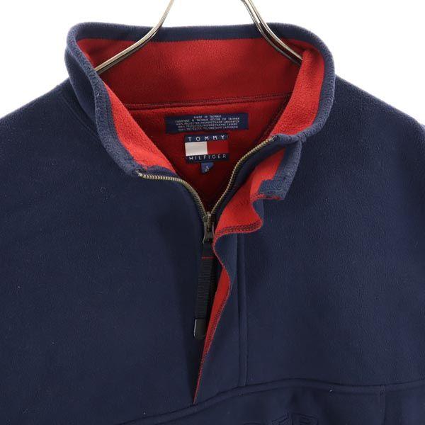 Tommy Hilfiger 90s Old Logo Embroidery Fleece Jacket L Navy Pullover Men's Used
