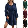 Women's Sleeve Smocked Waist A-Line Dress with Ruffle Hem for Casual Everyday Wear