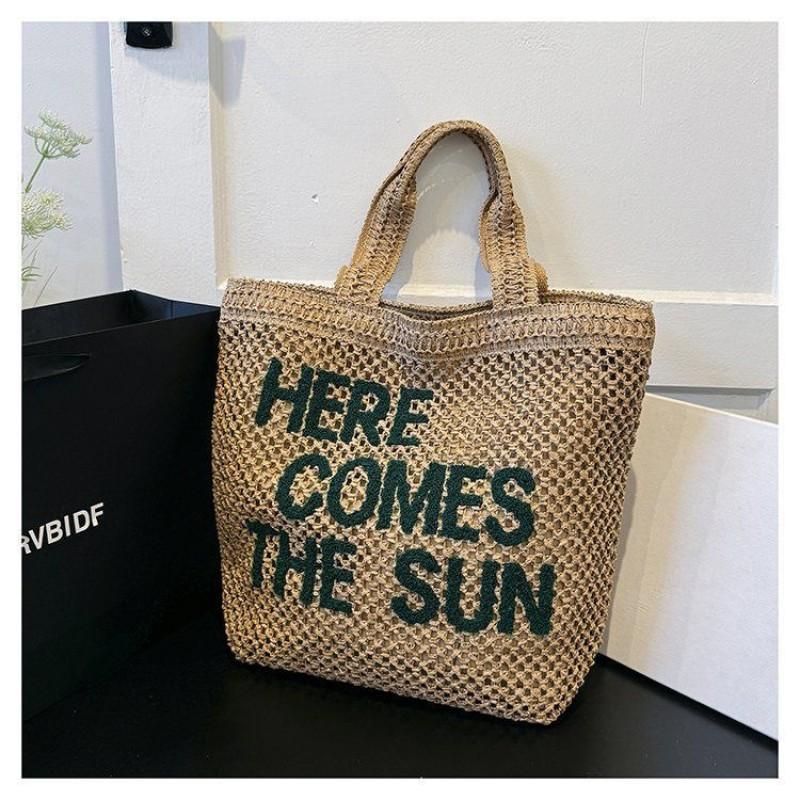 Letter Embroidery Woven Bag Large Capacity New Straw Shoulder Beach Tote