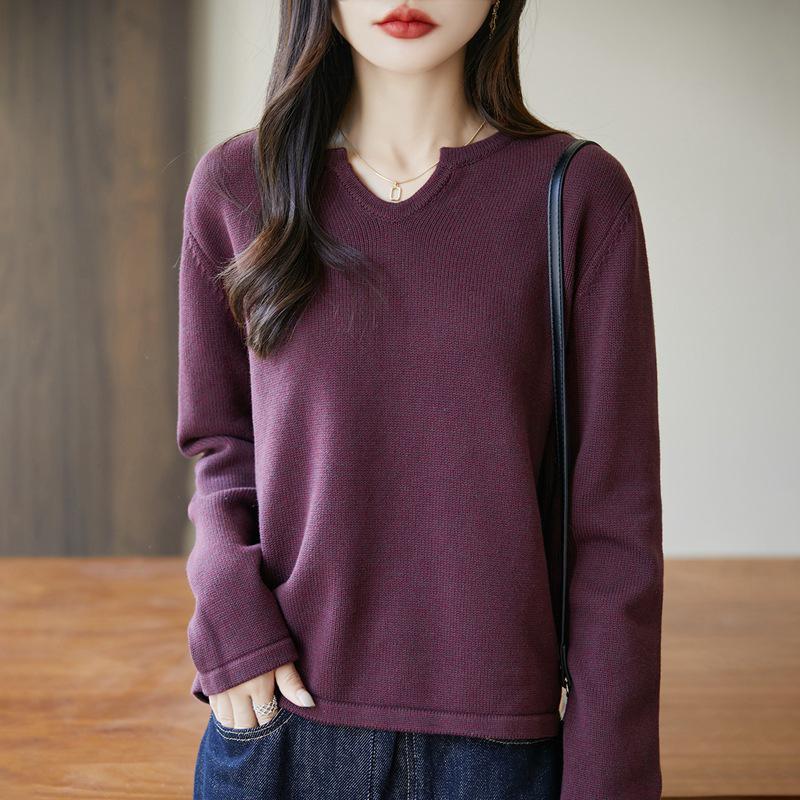 

Осень/Зима 2025 Свитер из чистого хлопка с V-образным вырезом, свободной вязки, для женщин Extra Large фиолетовый