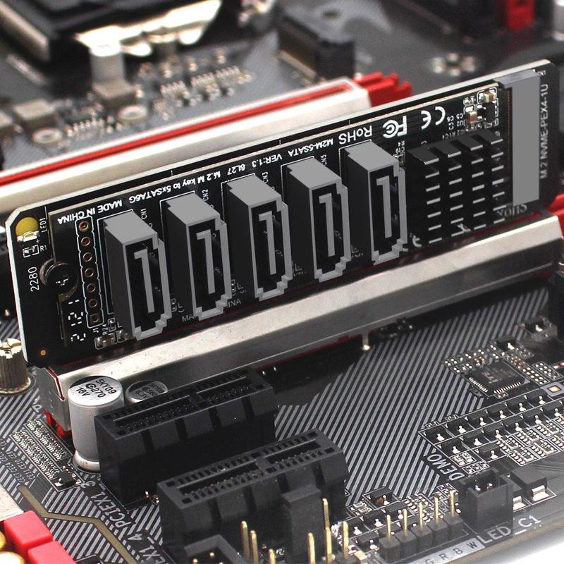 M.2 Nvme Pci-E Pcie X4 X8 X16 To 5 Port 3.0 Sata Adapter Card Riser Iii Asm1166 6Gb/S Chassis Server Pc Computer Expansion
