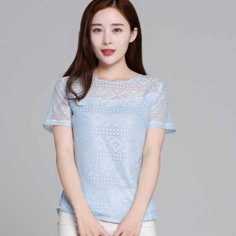 Women's Lace Hollow Embroidery White Elegant Blouse Summer Trendy O Neck Short Sleeve Cotton Shirt Sweet Chic Top Female Blouse