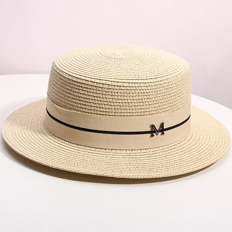 New straw hat women's summer flat top top top hat seaside vacation beach hat Internet celebrity straw hat versatile hat