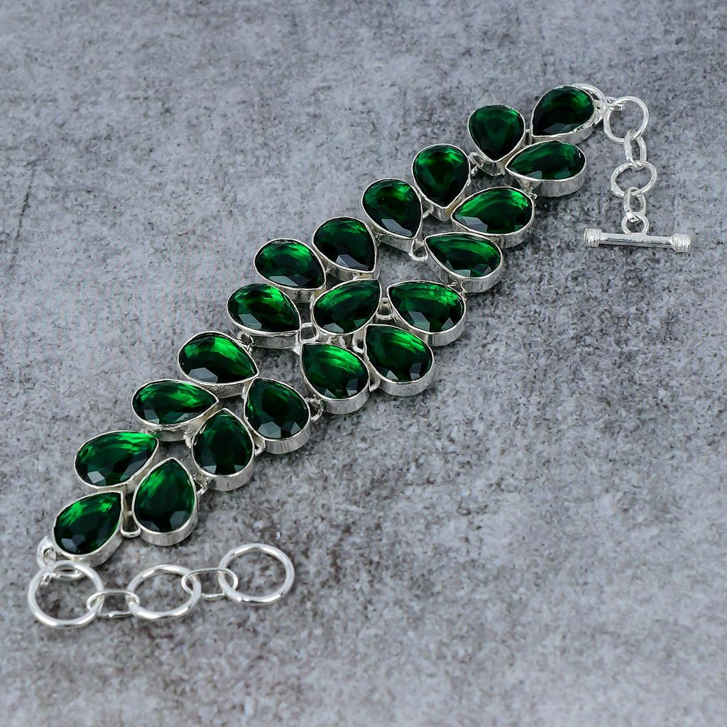 Chrome Diopside Gemstone Handmade 925 Sterling Silver Bracelet 7-8" M-292