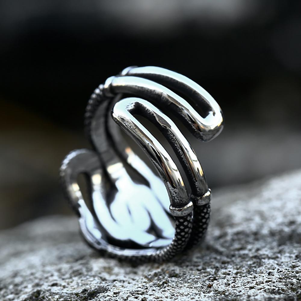 Punk Módní Dvojité Hadí Prsteny pro Muže Ženy Otevírací 316L Nerezová Ocel Ouroboros Viking Prsten Osobnostní Šperky Párty Dárky