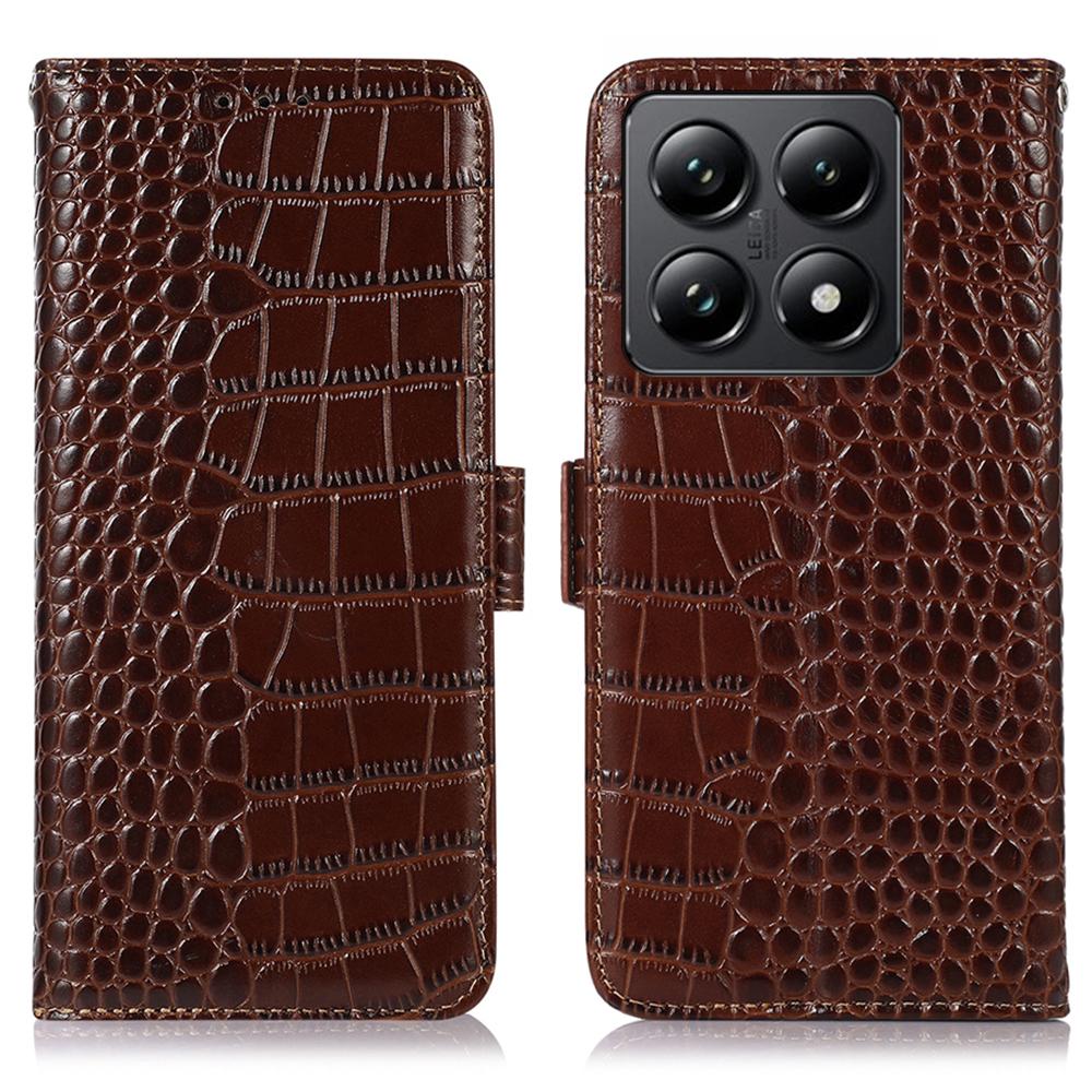 For Xiaomi 14T Pro Case Crocodile Texture Genuine Cow Leather Phone Wallet Cover