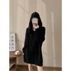 Fashion casual hooded medium and long knitted sweater top women's autumn and winter new loose lazy pullover sweater