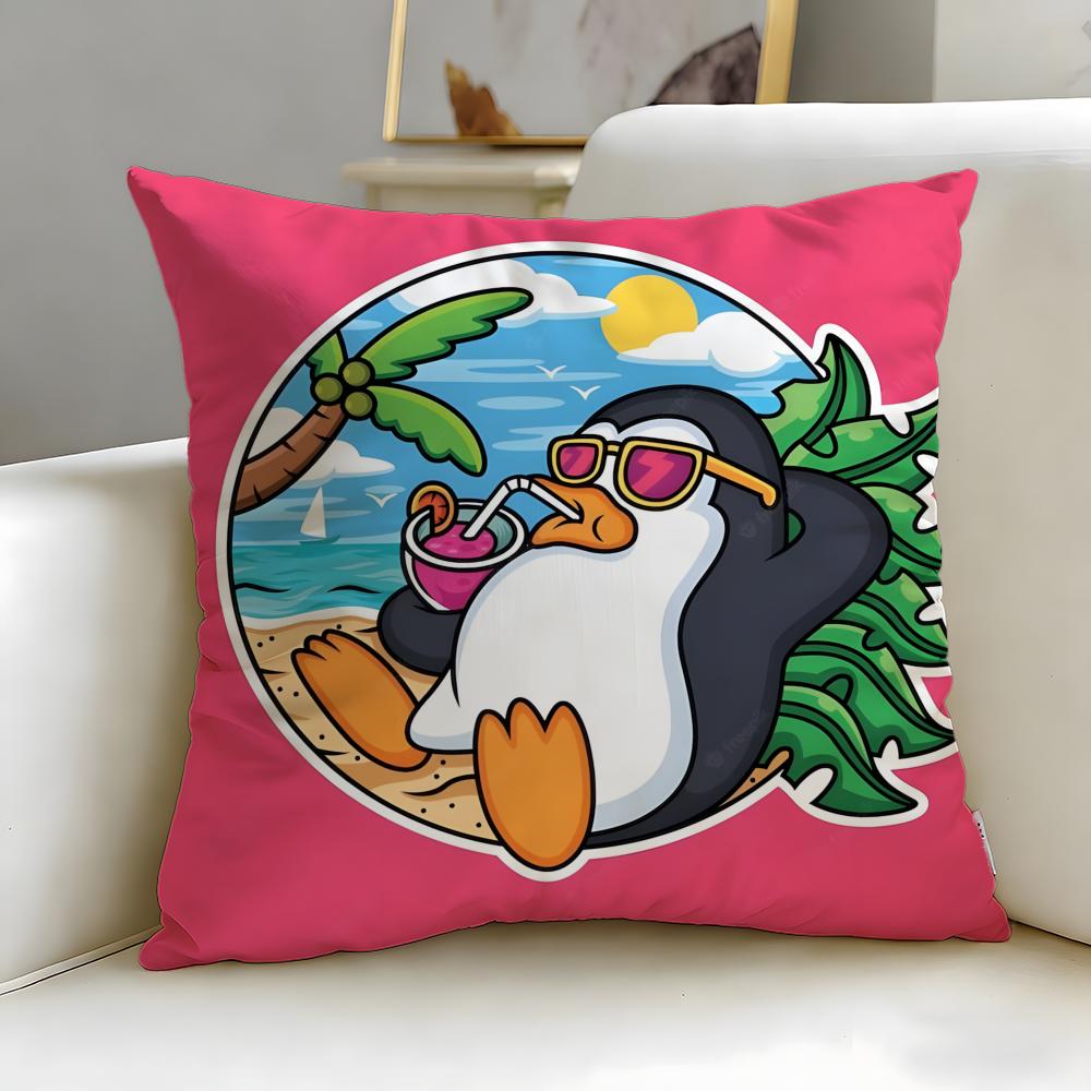 classic cartoon Cute Cartoon Penguin Cushion Cover Soft  EasyWash Pillow Case  Versatile for Couch Bed Travel and Office
