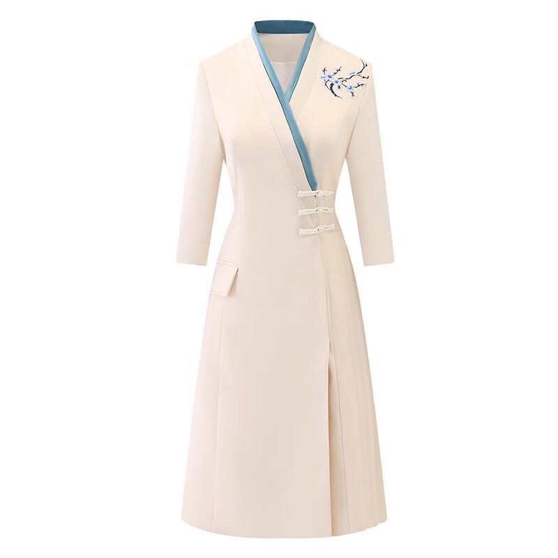 

Elegant New Chinese Style V-Neck A-Line Professional Dress M